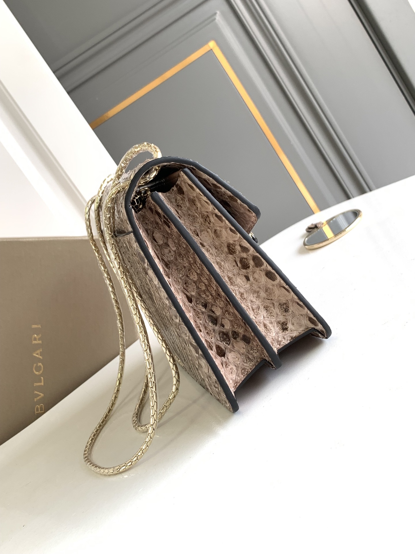 Bvlgari Serpenti Forever Medium Crossbody Bag in Grey Python Skin 